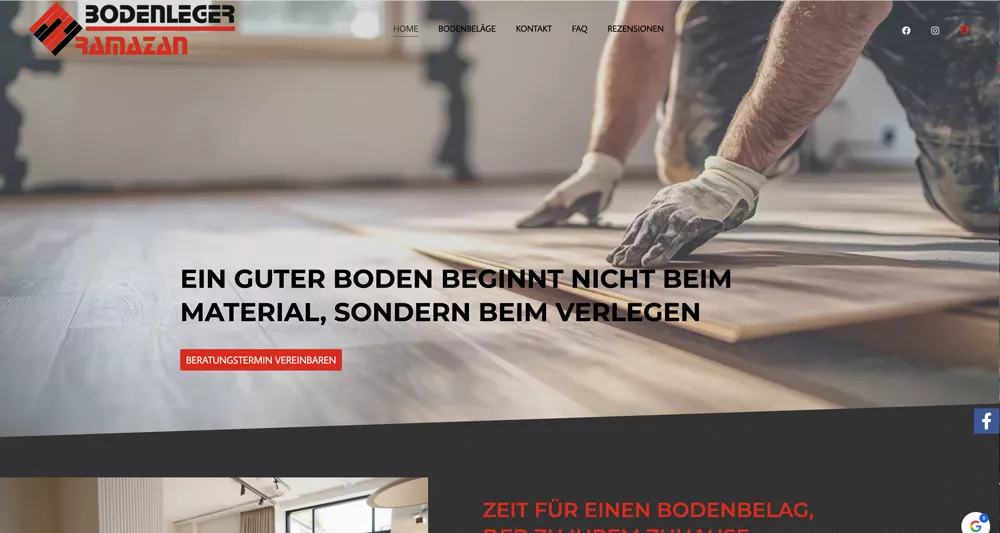 Moderner Onepager für Bodenleger Ramazan mit übersichtlicher Leistungsdarstellung