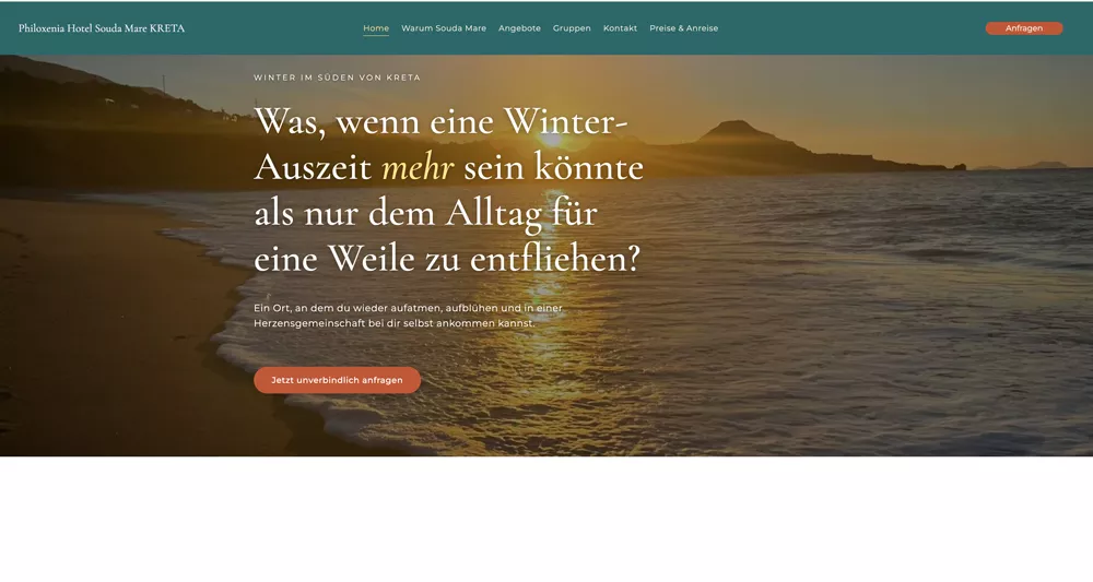 Landingpage Philoxenia Souda Mare für gemeinschaftliches Überwintern auf Kreta