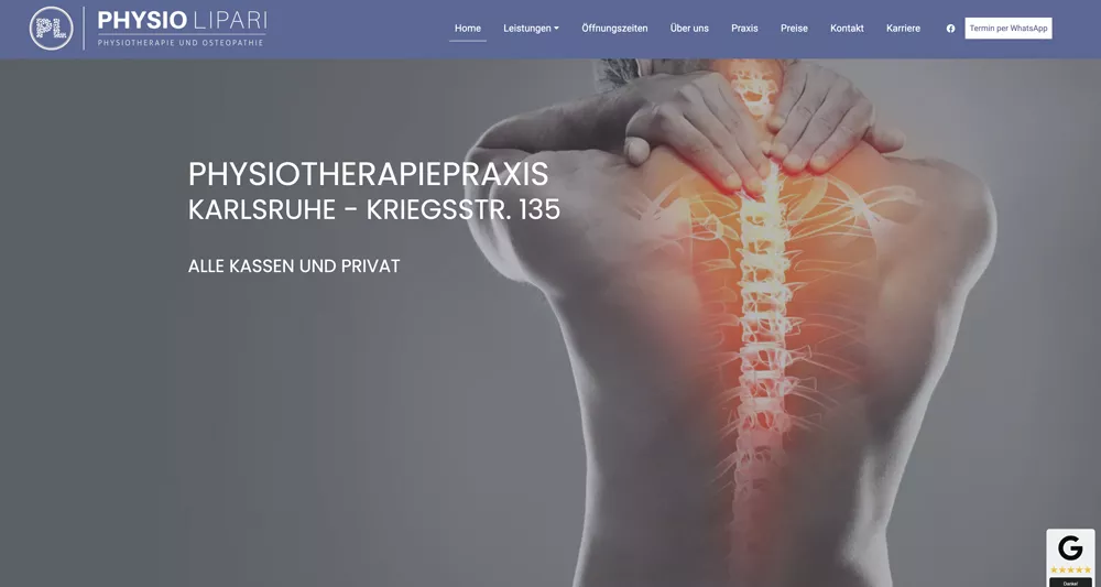 Praxiswebsite von Physio Lipari für Physiotherapie, Osteopathie und Chiropraktik