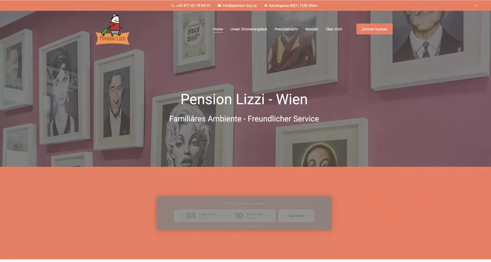 Website der Pension Lizzi in Österreich mit integrierter Buchungsmöglichkeit