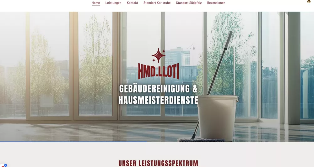 Website von HMD.LLOTI für Gebäudereinigung und Hausmeisterdienste an zwei Standorten