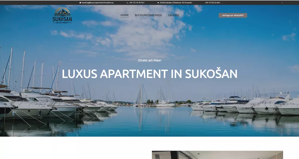 Vermietungswebsite für ein Luxusapartment in Sukošan bei Zadar an der kroatischen Adriaküste