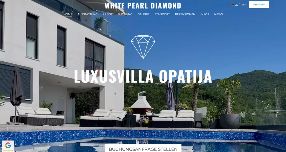 Zweisprachige Vermietungswebsite einer Luxusvilla in Veprinac bei Opatija in Kroatien
