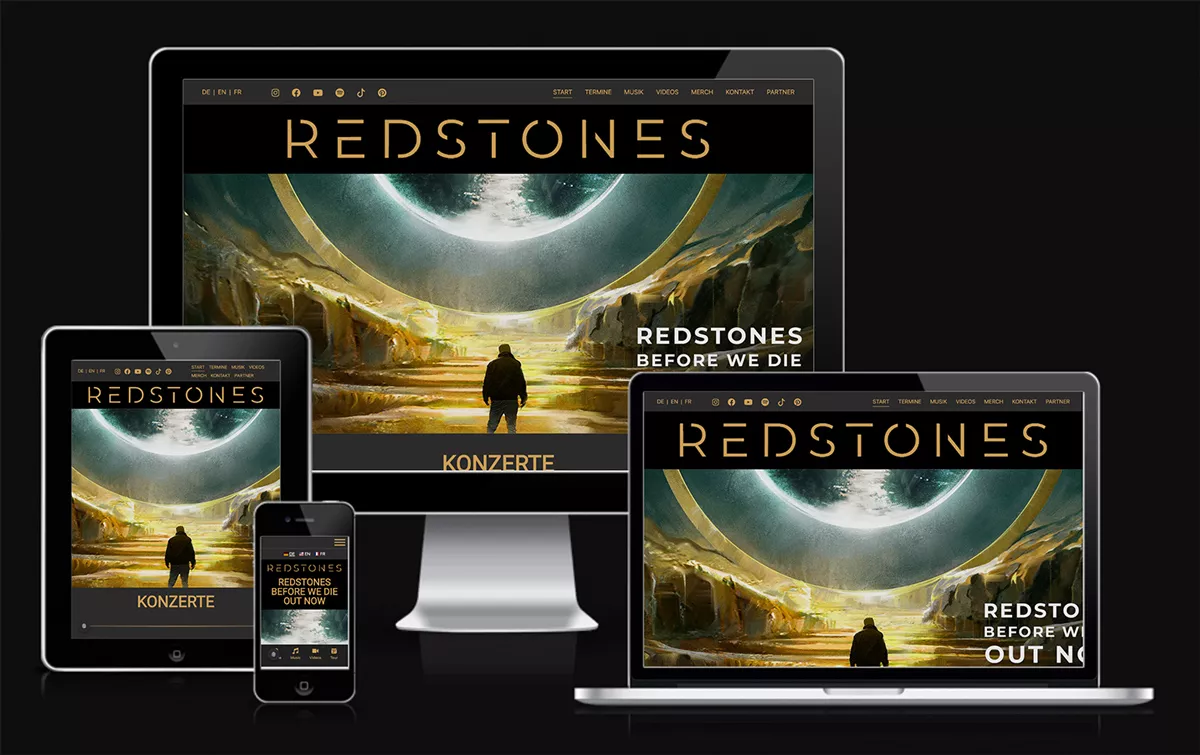 Bild zeigt die Website der französisch-deutschen Rockband Redstones